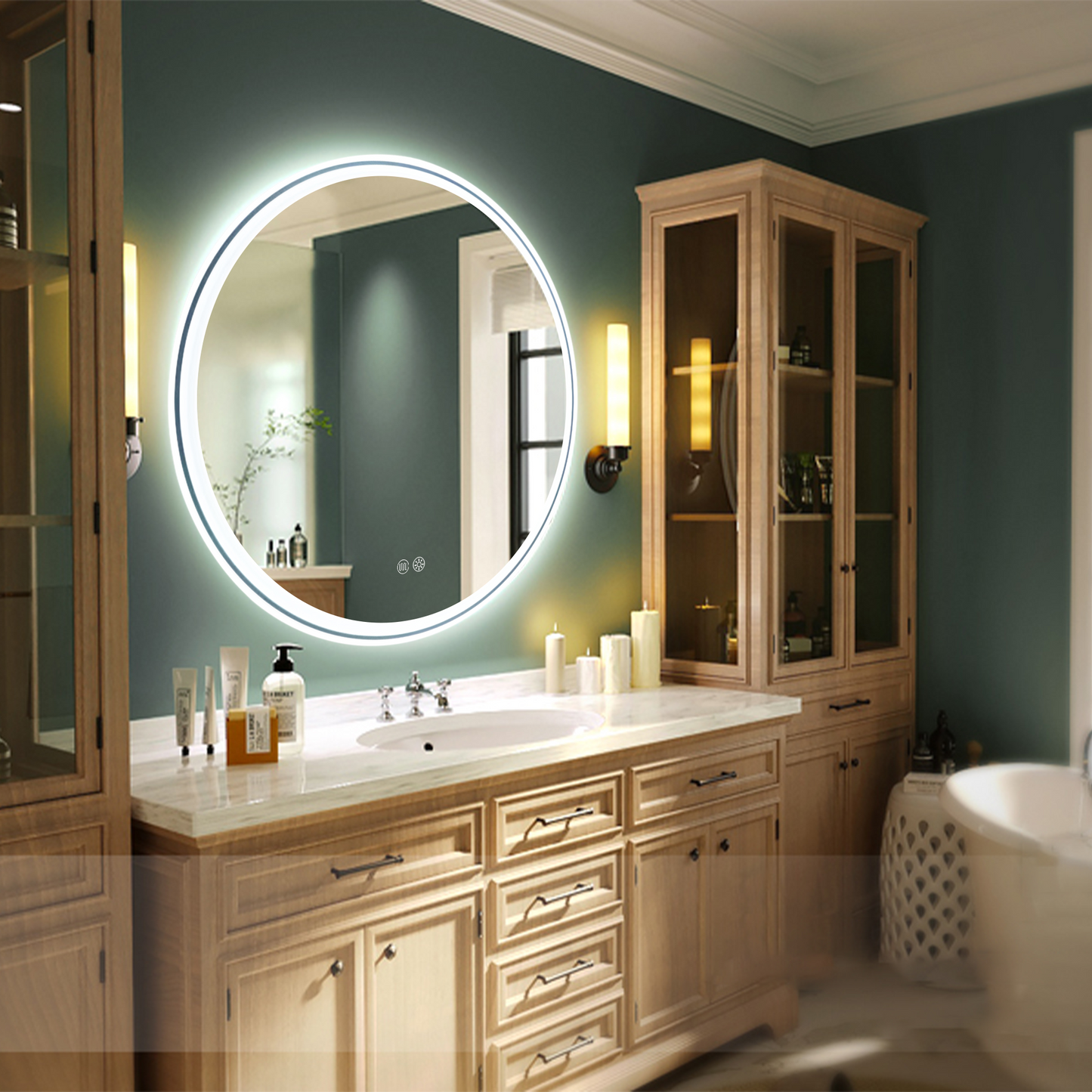 Badkamerspiegel Zwart Twin Star met Dubbele Lichtstrip - Rond 60 cm