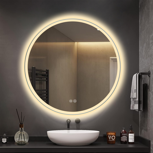Badkamerspiegel Zwart Twin Star met Dubbele Lichtstrip - Rond 60 cm