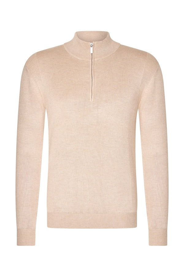 HALF ZIP ESSENTIAL SWEATER - BEIGE