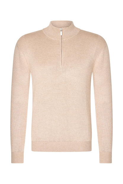 HALF ZIP ESSENTIAL SWEATER - BEIGE