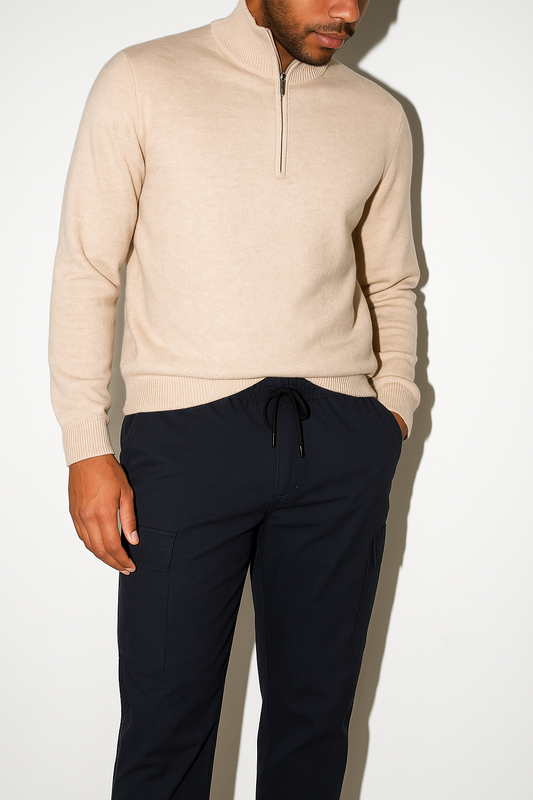 HALF ZIP ESSENTIAL SWEATER - BEIGE