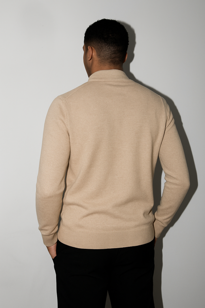 HALF ZIP ESSENTIAL SWEATER - BEIGE