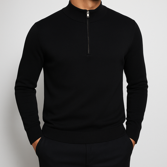 HALF ZIP ESSENTIAL SWEATER - BLACK