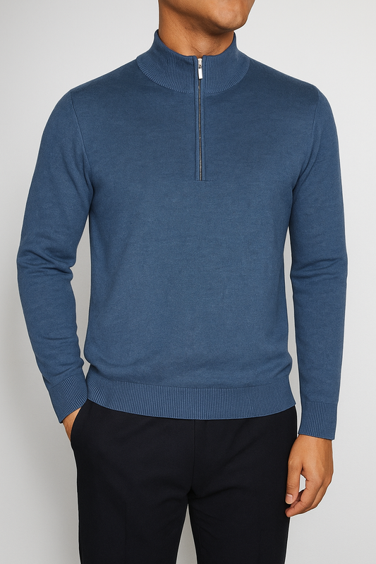HALF ZIP ESSENTIAL SWEATER - BLUE