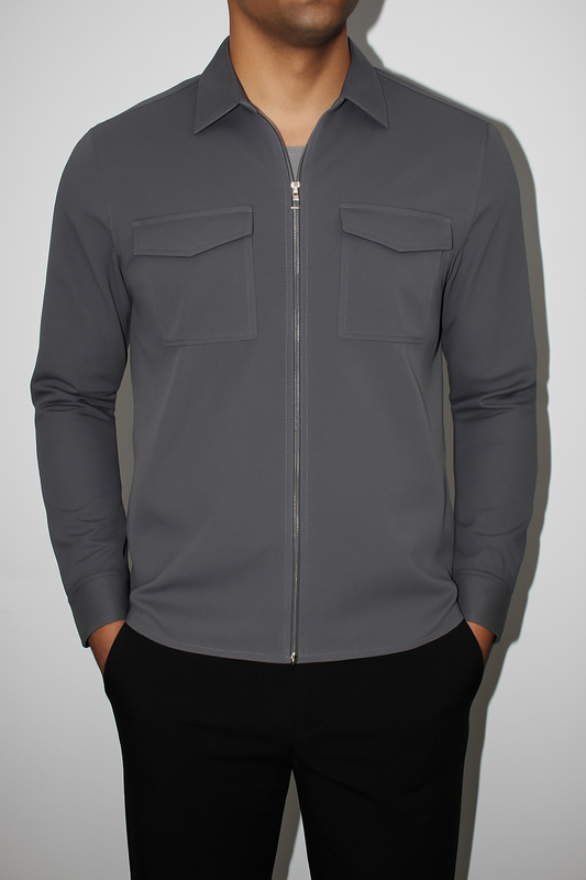 JACK ZIP DARK GREY OVERSHIRT MET ZAKKEN