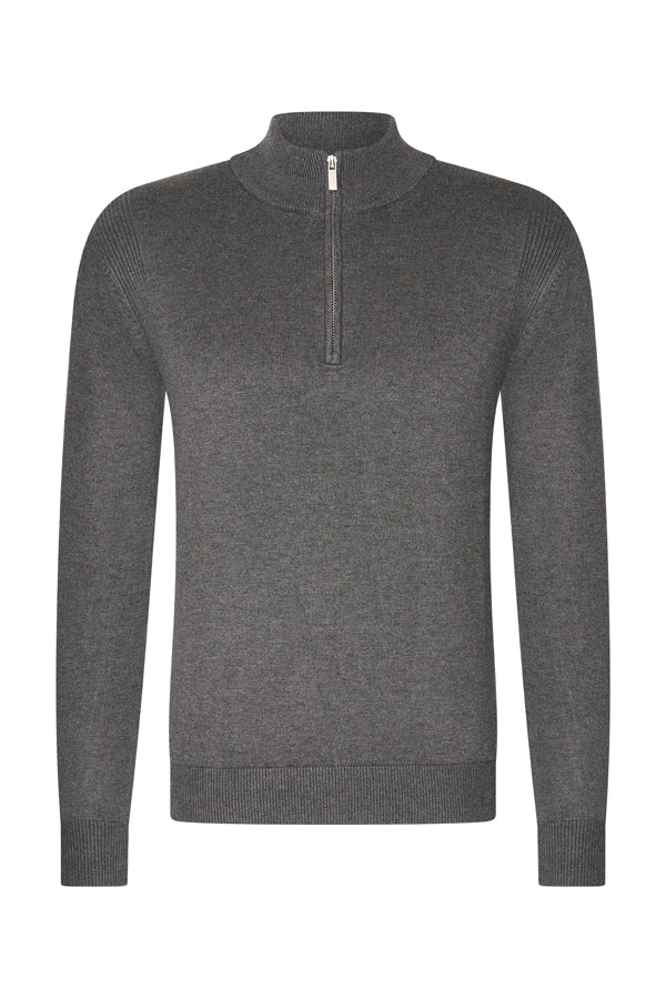 HALF ZIP ESSENTIAL SWEATER - DARK GREY