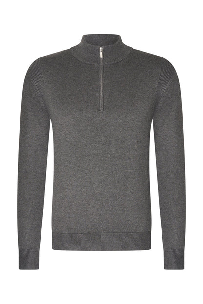 HALF ZIP ESSENTIAL SWEATER - DARK GREY